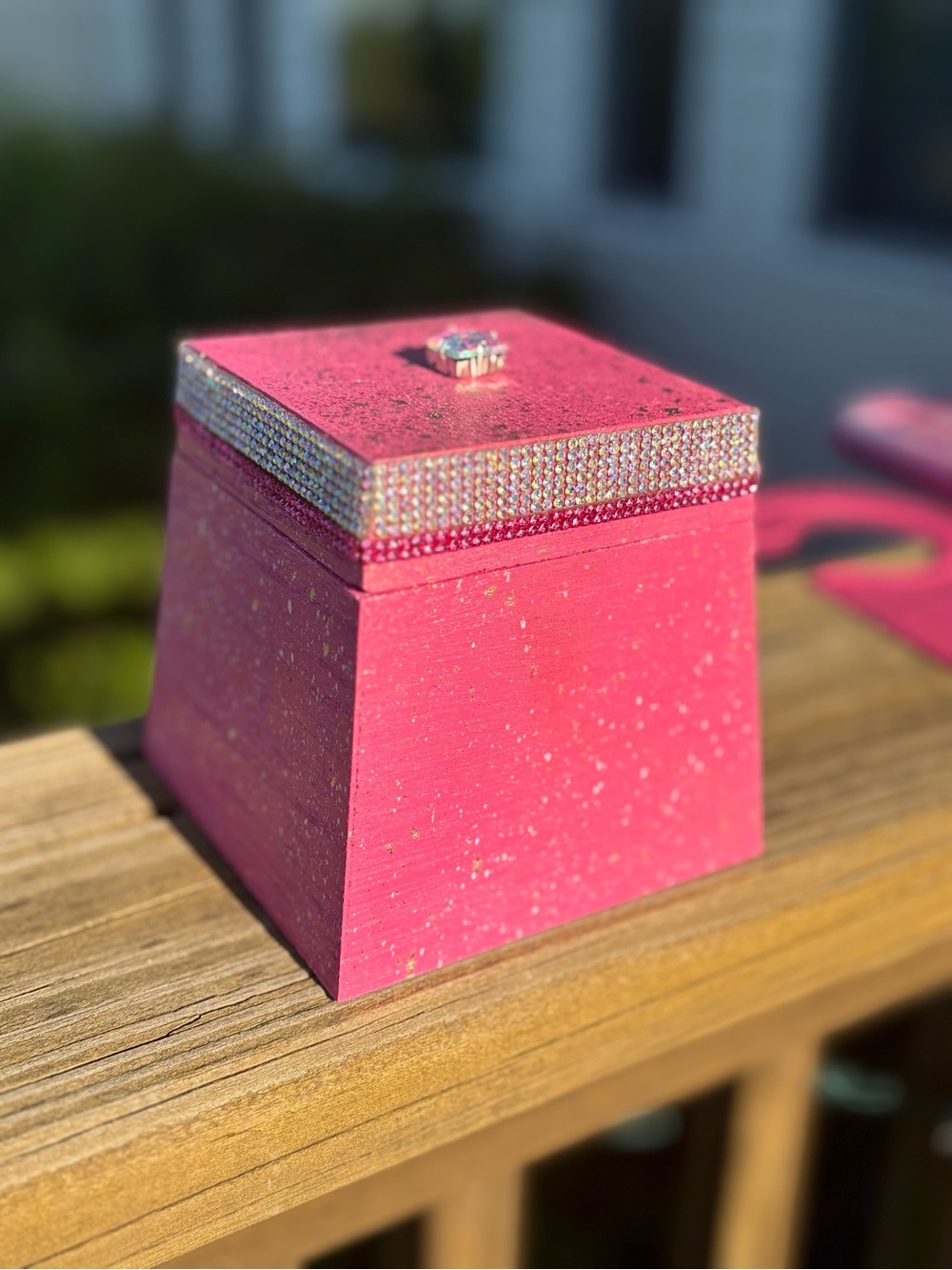 Hot Pink Trinket Box-with rhinestone, trim and accents! Barbie Theme! Free gift!